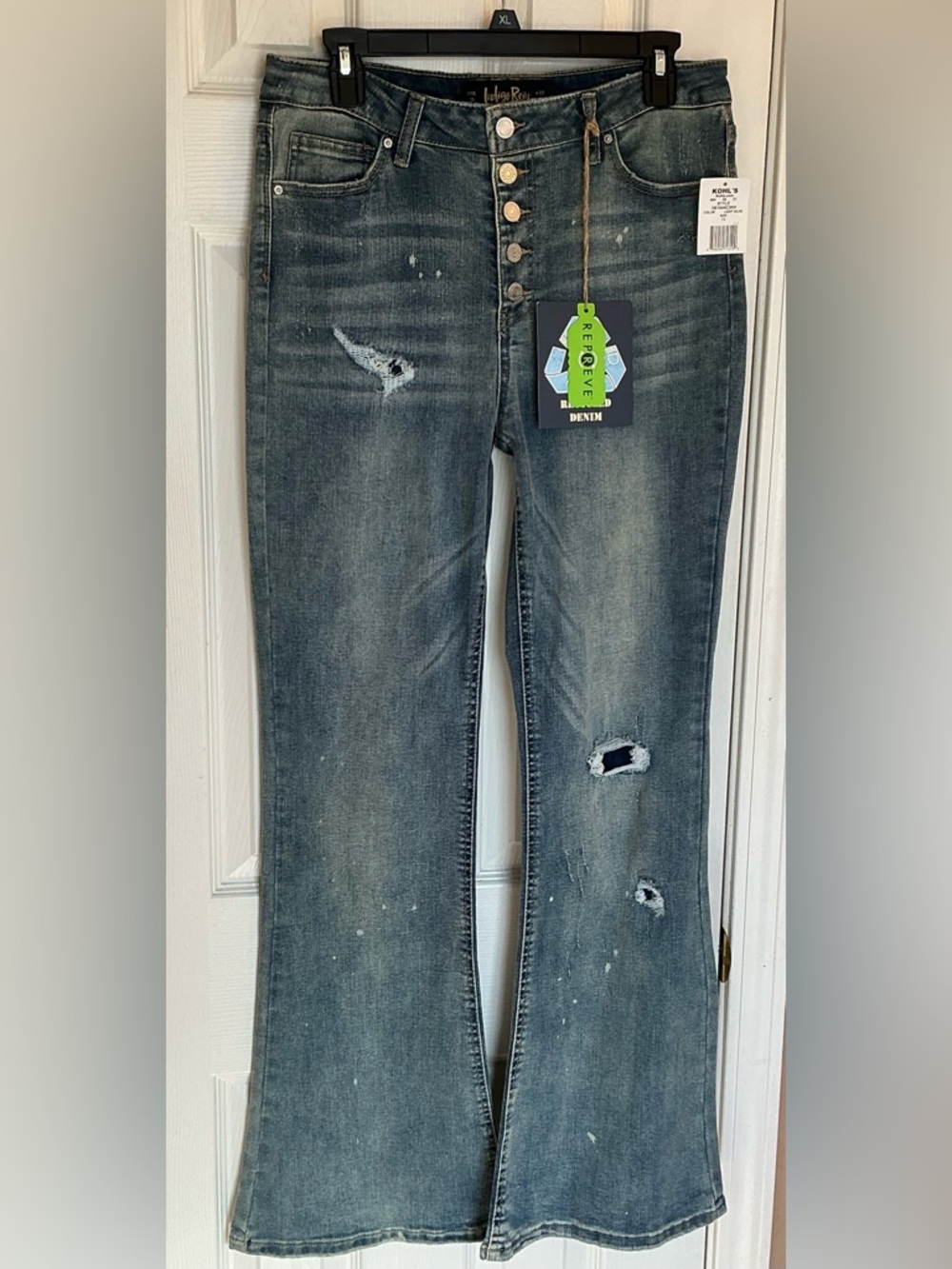 NWT Indigo Rein Distressed Women’s Blue High-Rise Flare Jeans Sz 13 30X32 1/2